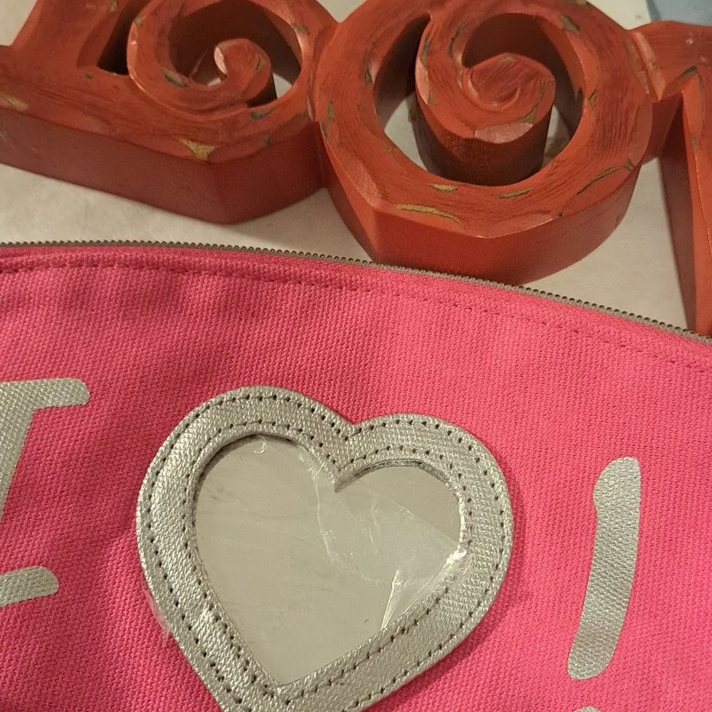 *  SWEETHEART BAG  * PRETTY LITTLE PINK MAKEUP BAG * With MIRROR - Picture 2 of 5